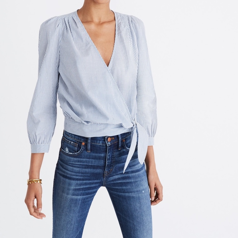 Madewell Wrap Top in Indigo Stripe